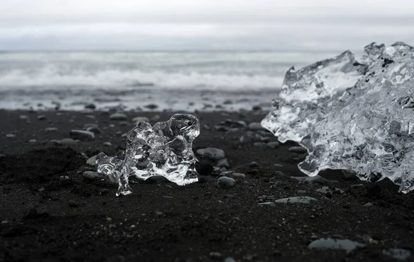 Blocks Glacial Ice Washed Ashore Diamond Beach Islândia — Fotografia de Stock