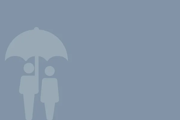 灰色の背景に傘を持って歩くカップルのアイコンのミニマルなイラスト — ストック写真