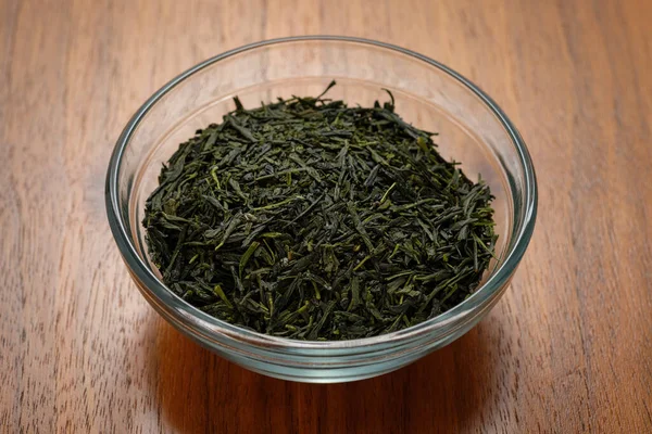 Bovenaanzicht Van Een Japanse Sencha Droge Groene Thee Loof Een — Stockfoto