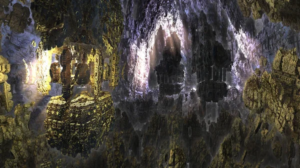 Rendu Une Grotte Rocheuse Avec Des Rayons Lumière — Photo