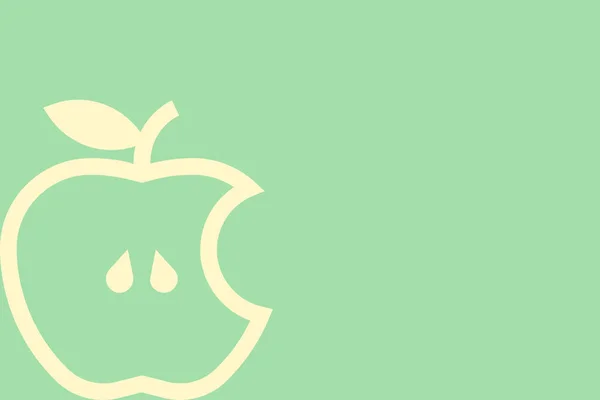 Yeşil Arka Planda Isırılmış Bir Elmanın Minimalist Bir Çizimi — Stok fotoğraf