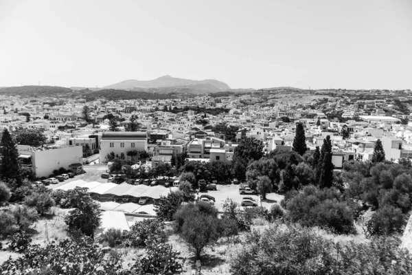 Gråskala Bild Vackra Rethymno Stad Kreta Grekland — Stockfoto