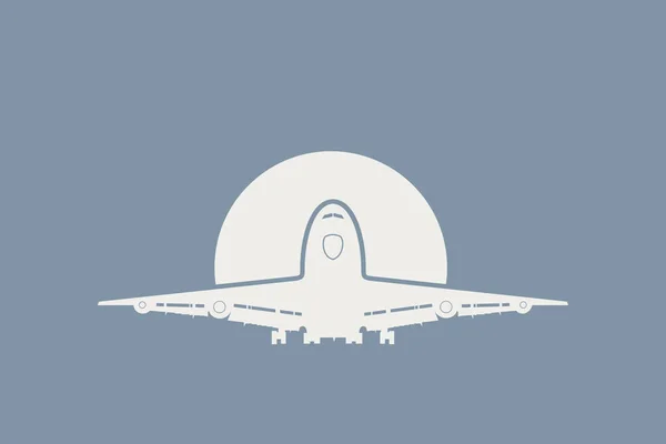 灰色の背景に飛行機のアイコンのミニマルなイラスト — ストック写真