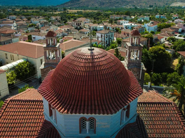 Zdjęcie Lotnicze Krzyża Szczycie Kościoła Kalloni Lesvos Grecja — Zdjęcie stockowe