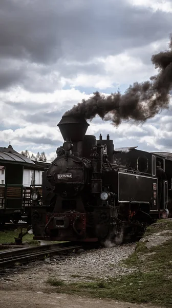 Moldovita Roumanie Mai 2021 Plan Vertical Vieux Train Vapeur Chemin — Photo