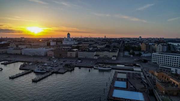 Luchtfoto Van Helsinki Zuidelijke Haven Zonsondergang Finland — Stockfoto