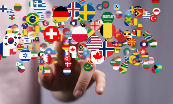 Rendering Delle Bandiere Nazionali Nel Concetto Globale Comunicazione Messaggistica Traduzione — Foto Stock