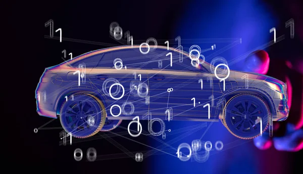 Autonóm Autó Renderelése Hud Navigációs Rendszer Grafikával — Stock Fotó