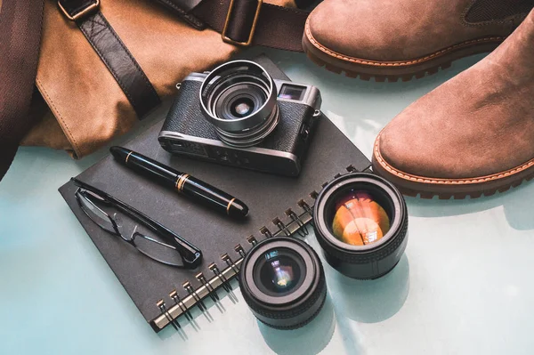 Closeup Photographer Stuff Table — Stock Photo, Image