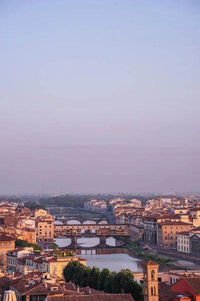 夜にアルノ川とイタリア フィレンツェの美しいヴェッキオ橋の景色の垂直ショット — ストック写真