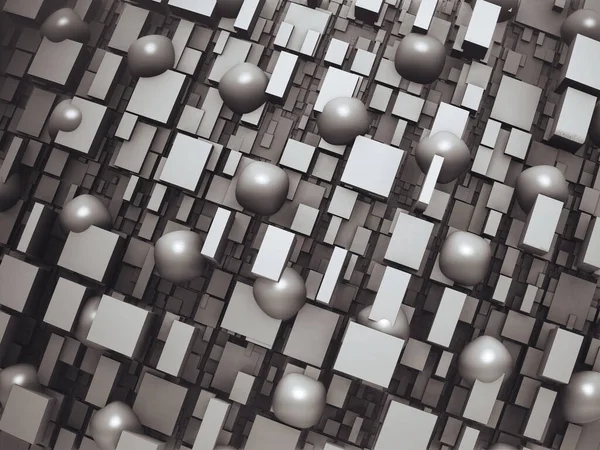 Тривимірне Відображення Сірих Кіл Кубиків Різних Форм Плавають Просторі — стокове фото