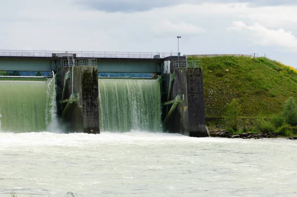 Open Flood Gates Power Plant River Enns Upper Austria — Stock Photo, Image