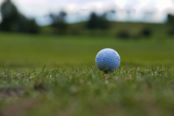 Tiro Foco Raso Uma Bola Golfe Campo Golfe — Fotografia de Stock