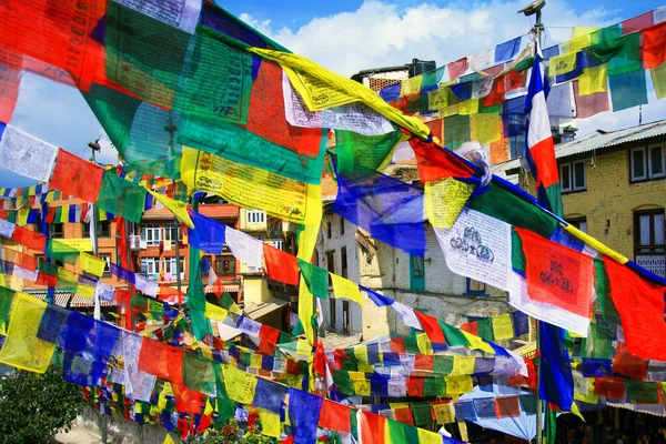 Beautiful Shot Colorful Prayer Flags Hanging Street Kathmandu Nepal — Stock Photo, Image