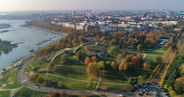 Aerial Drone View Kaivopuisto Park Sunny Fall Day Helsinki Finland — Stock Photo, Image
