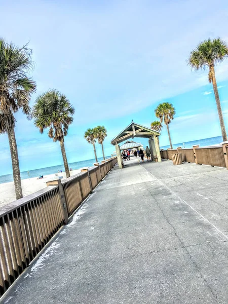 Cemented Passway Wooden Railings Beach — Stock Photo, Image