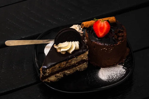 Gros Plan Délicieux Dessert Mousse Chocolat — Photo