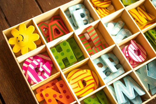 Closeup Shot Colorful Letters Wooden Box — Stock Photo, Image