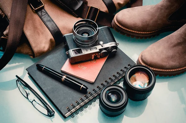 Closeup Photographer Stuff Table — Stock Photo, Image