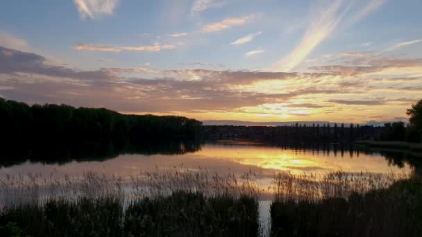 Magnifique Coucher Soleil Sur Lac — Video