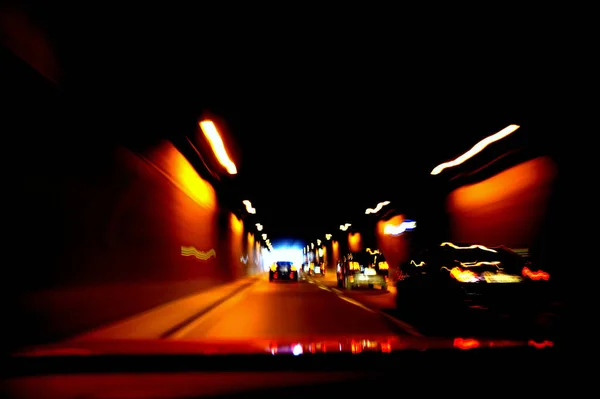 Foto Taken While Driving Tunnel Dark — Stock Photo, Image