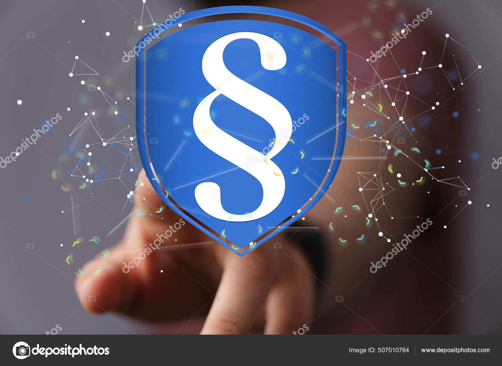 Rendering Shield Law Justice Symbol Point Finger Background Stock Photo