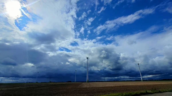 Wind Turbines Field Cloudy Sky — Stock Photo, Image