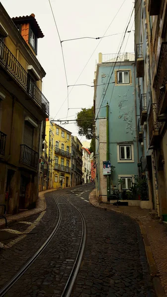 Lisbona Portogallo Ottobre 2017 Scatto Panoramico Una Linea Tranviaria Lisbona — Foto Stock