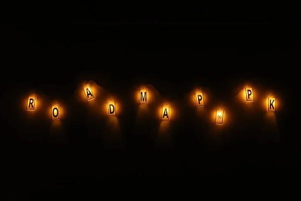 Closeup Shot Lit Letters Darkness Wall — Stock Photo, Image