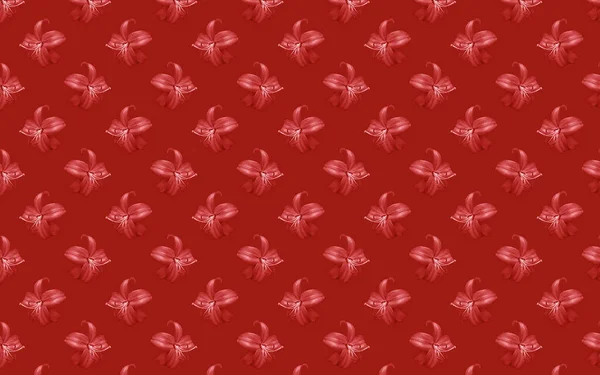 Бесшовный Узор Красивых Красных Цветов Лилии Изолированных Красном Фоне — стоковое фото