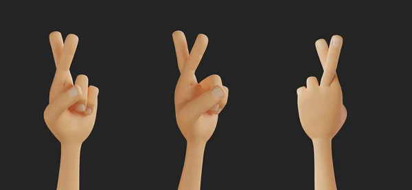 黒い背景に交差指のジェスチャーで手の3Dレンダリング — ストック写真