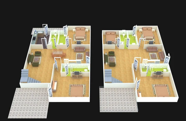 Uma Ilustração Renderização Plano Layout Casas Modernas — Fotografia de Stock