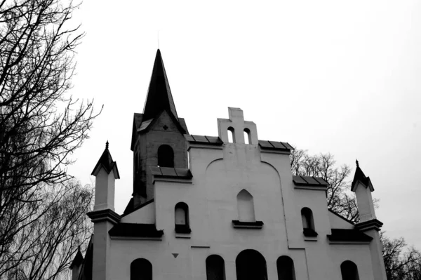 Cliché Niveaux Gris Une Chapelle Église — Photo