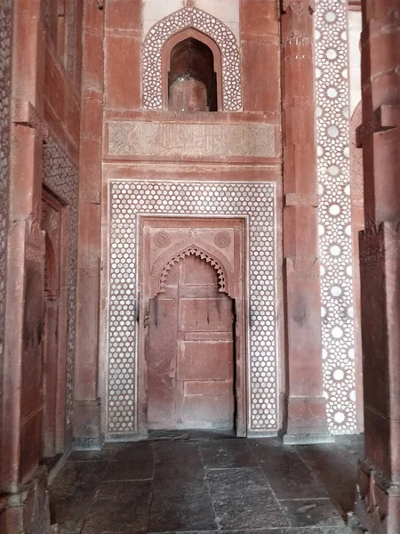 Eine Vertikale Aufnahme Der Wandstiche Des Fatehpur Sikri Fort Indien — Stockfoto