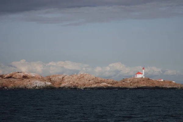 Faro Las Islas Trial Rodeado Por Mar Oak Bay Canadá — Foto de Stock