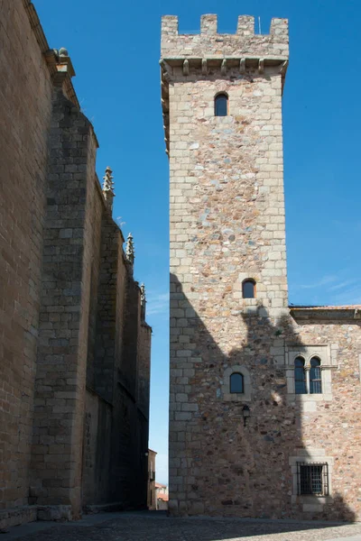 Plan Vertical Torre Las Ciguenas Sous Soleil Ciel Bleu Caceres — Photo
