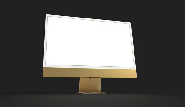 Renderowany Złoty Monitor Komputerowy Pustym Ekranem Izolowanym Blac Tle — Zdjęcie stockowe