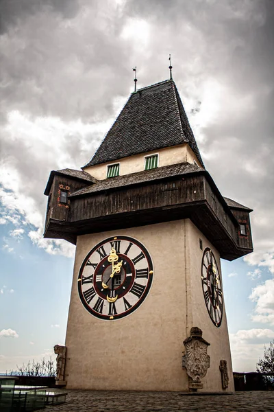Graz Austria Apr 2021 Old Historic Clock Tower Top Schlossberg — Stock Photo, Image