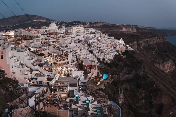 Pohled Ptačí Perspektivy Kouzelný Ostrov Santorini Egejském Moři Večer — Stock fotografie