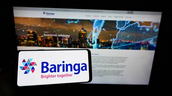 Stuttgart Germany Sep 2021 Person Holding Smartphone Logo Company Baringa — Stock Photo, Image