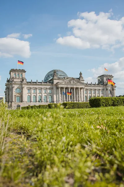 德国柏林的Reichstag大楼位于草坪的前沿 — 图库照片