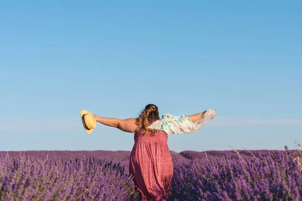 Beautiful Shot Female Field Full Purple Flowers — Stock Photo, Image