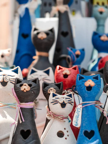Los Adorables Recuerdos Gatos Coloridos Santorini — Foto de Stock