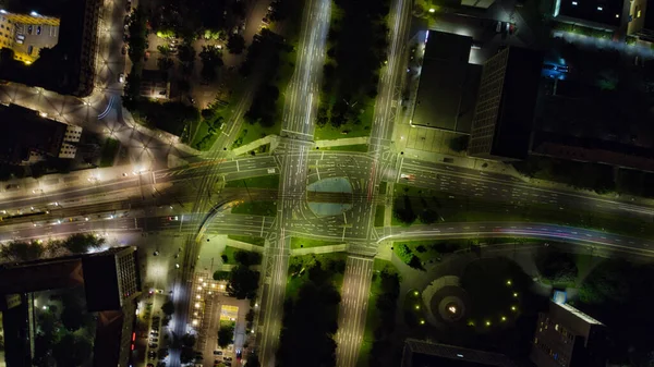 Aerial View Road Junction Night — Stock Photo, Image