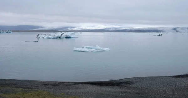 Een Stevige Ochtend Jokulsarlon Gletsjerlagune Ijsland Met Ijsbergen Het Schone — Stockfoto