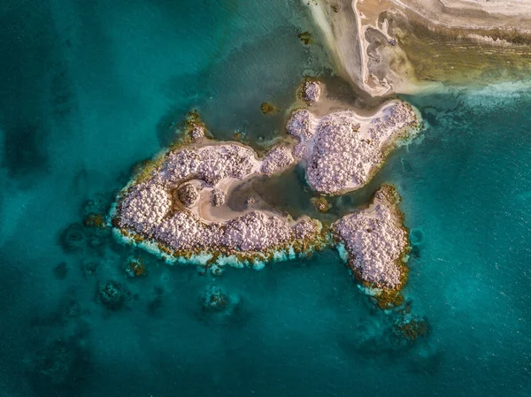 Una Vista Aerea Bellissimo Paesaggio Con Una Spiaggia Sabbia Vicino — Foto Stock