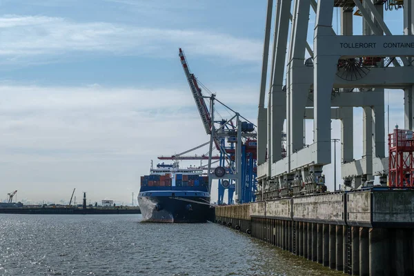 Hamburg Deutschland 2021 Blick Pier Eines Containerterminals Hamburg Auf Ein — Stockfoto