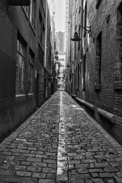 Melbourne Australien April 2016 Eine Enge Gasse Mit Ziegelsteinpflaster Melbourne — Stockfoto