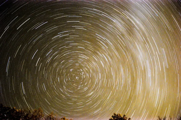 Une Vue Fascinante Des Sentiers Étoilés Avec Des Arbres Sous — Photo