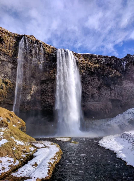 Neve Gelo Cachoeira Seljalandsfoss Islândia — Fotografia de Stock